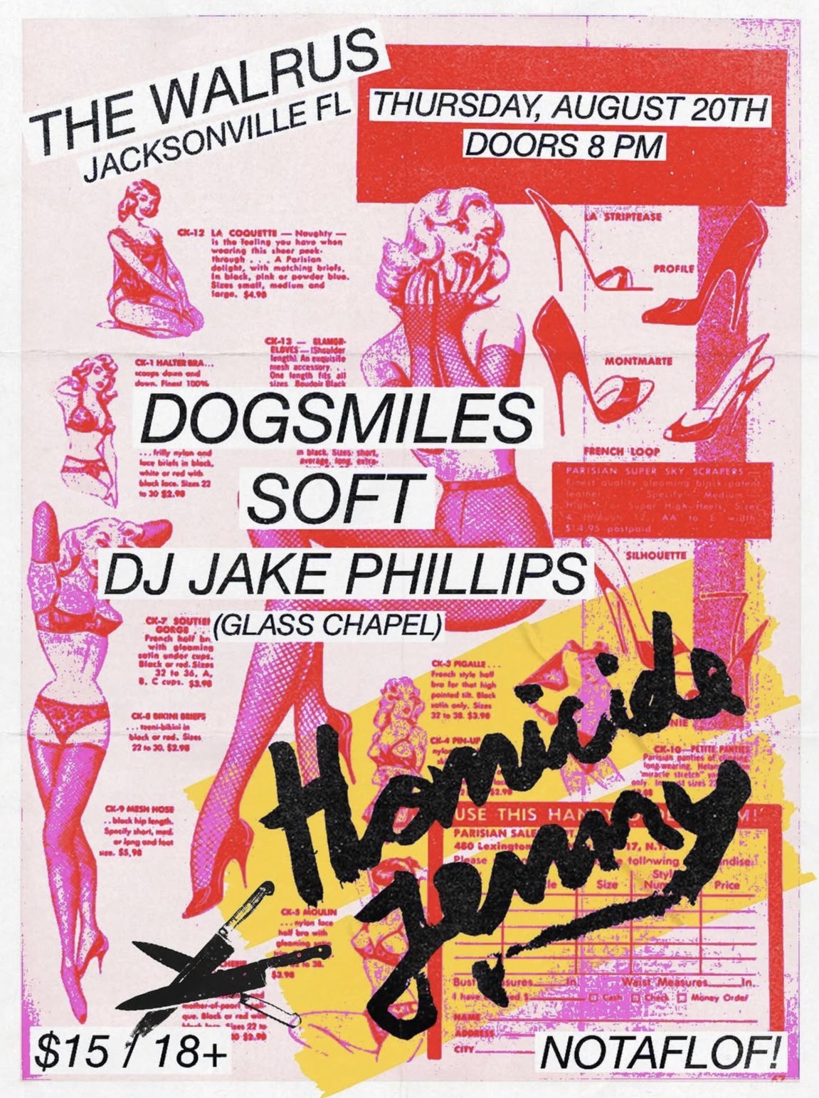Homicide Jenny, dogsmiles, soft, dj Jake Phillips (glass chapel) flyer
